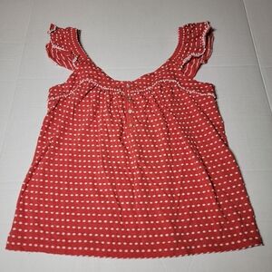 💚Lucky Brand SP Red And White Dot‎ Blouse Sleeveless Ruffle Tank Top Tomato